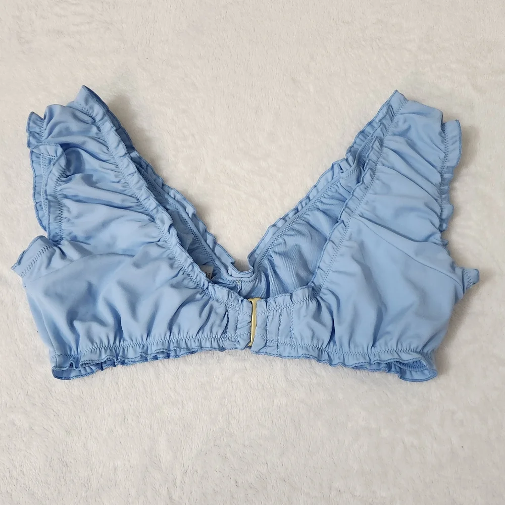 New!Frankies Bikini‎ x Pink Light Blue Ruffled Bikini Set